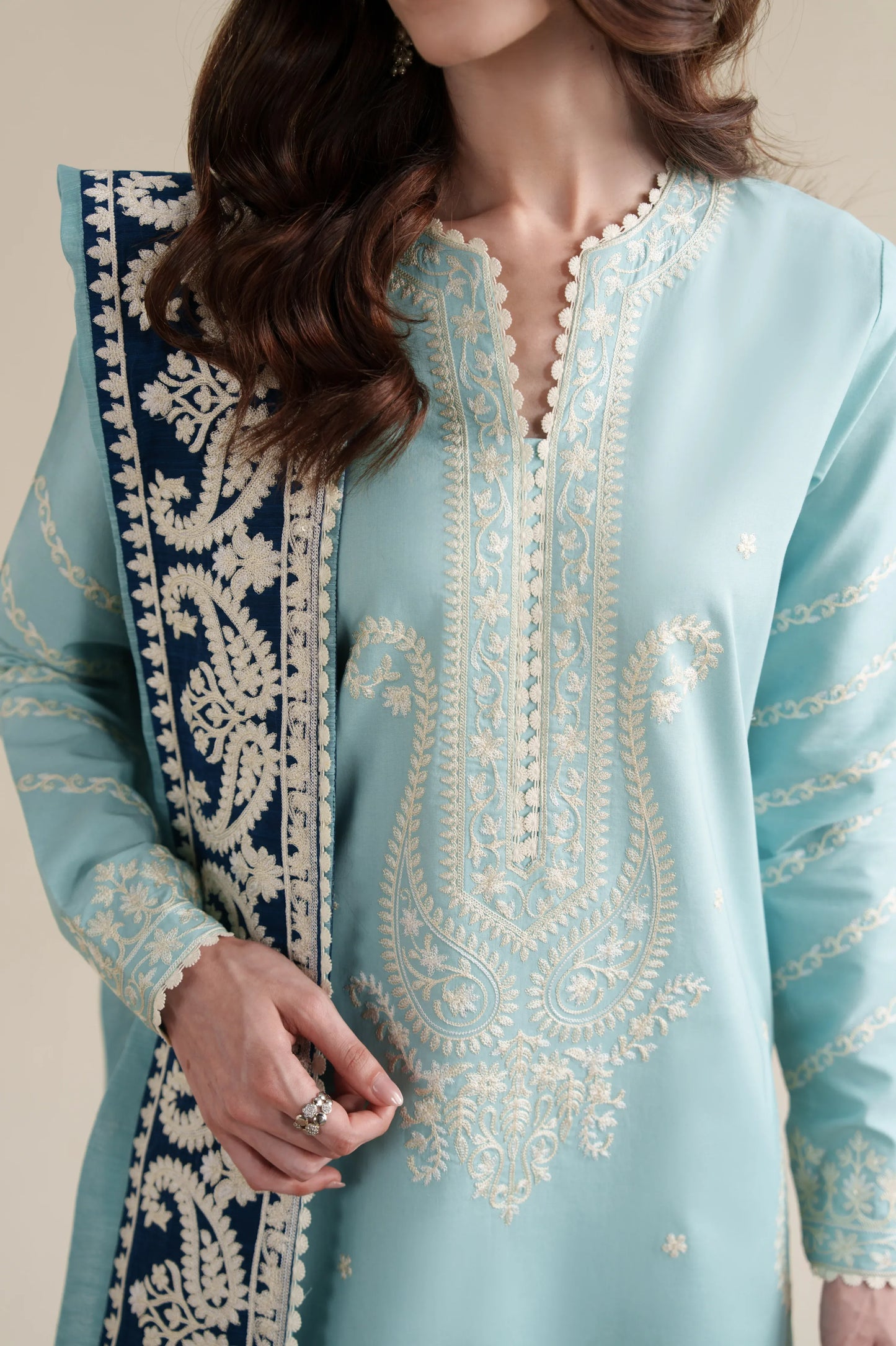 Ready To Wear SS '26 - ICE BLUE LUXURY EMBROIDERED 3PCS SET | NPA3-26423