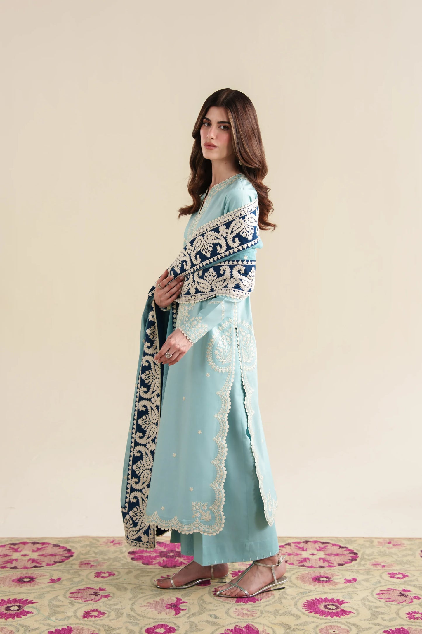 Ready To Wear SS '26 - ICE BLUE LUXURY EMBROIDERED 3PCS SET | NPA3-26423