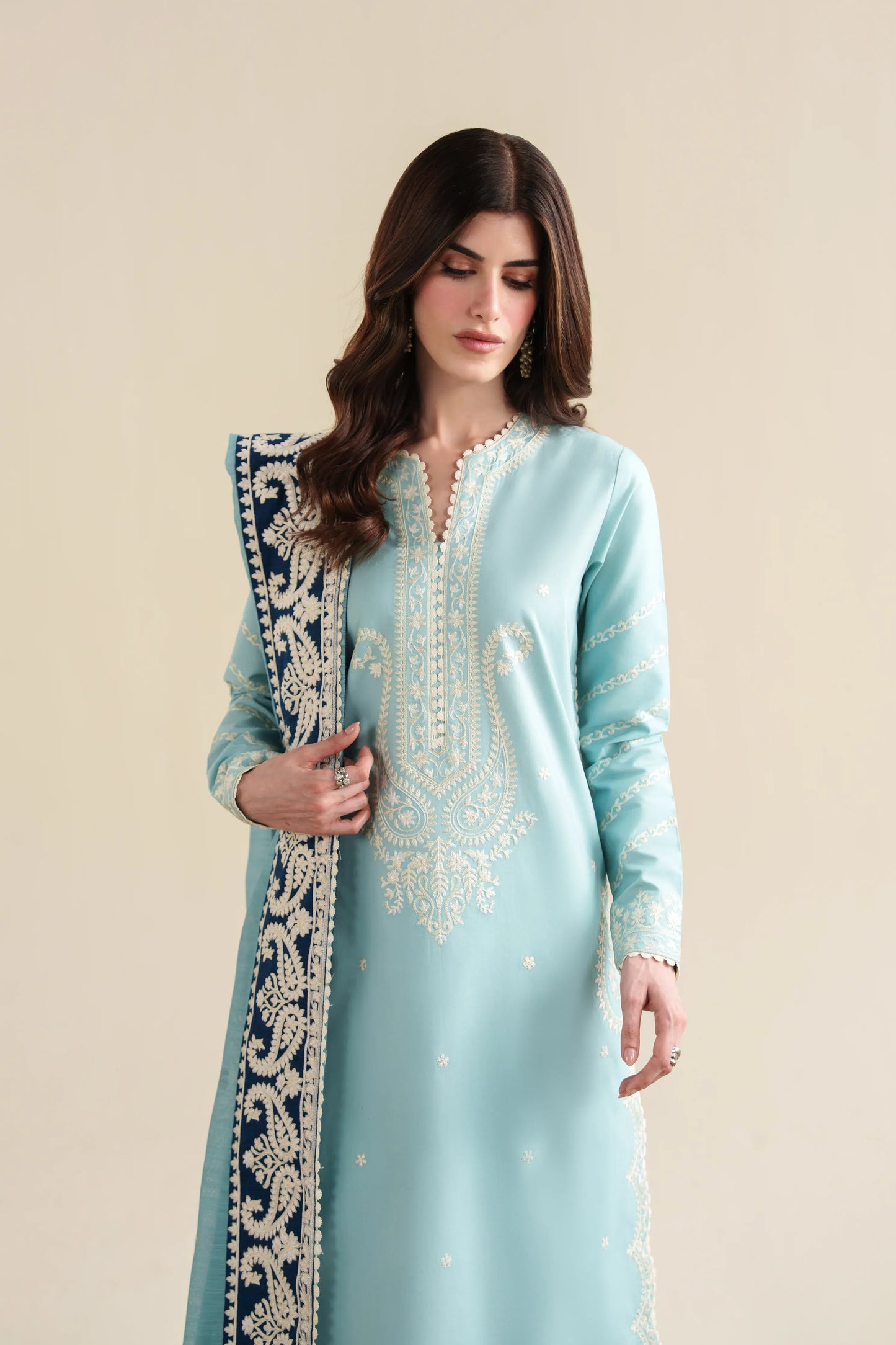 Ready To Wear SS '26 - ICE BLUE LUXURY EMBROIDERED 3PCS SET | NPA3-26423
