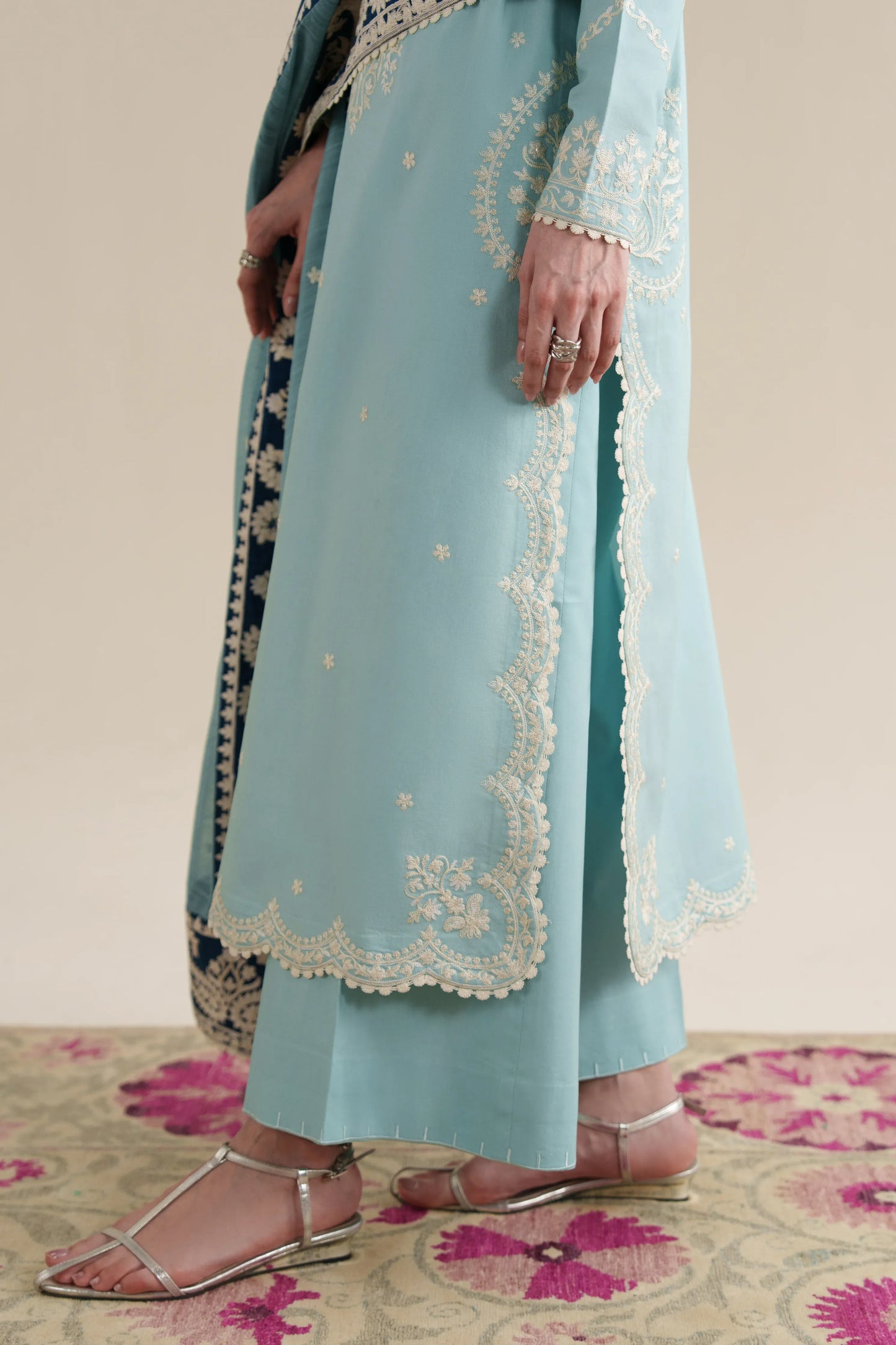 Ready To Wear SS '26 - ICE BLUE LUXURY EMBROIDERED 3PCS SET | NPA3-26423