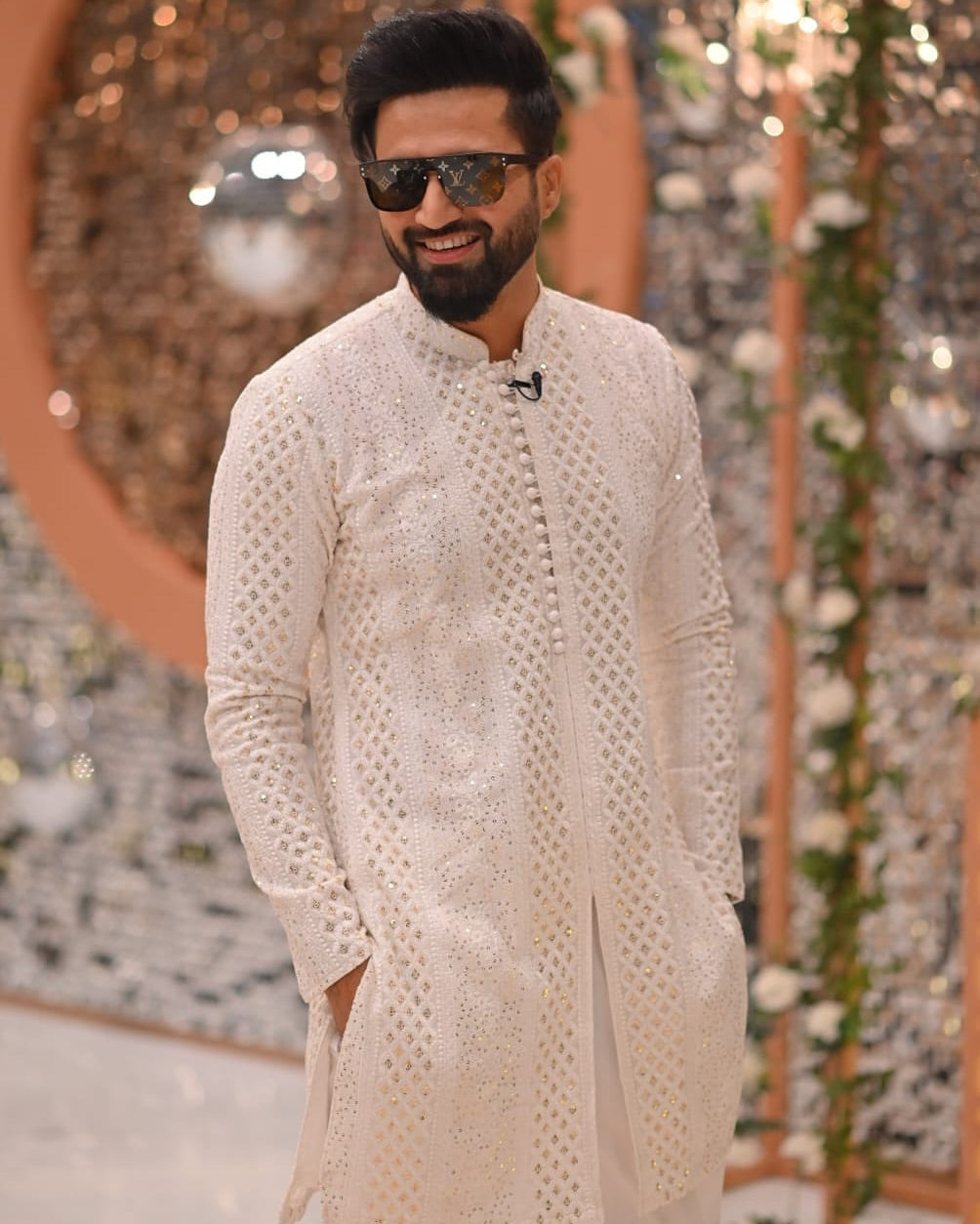 WHITE & GOLD SEQUENCE KURTA PAJAMA